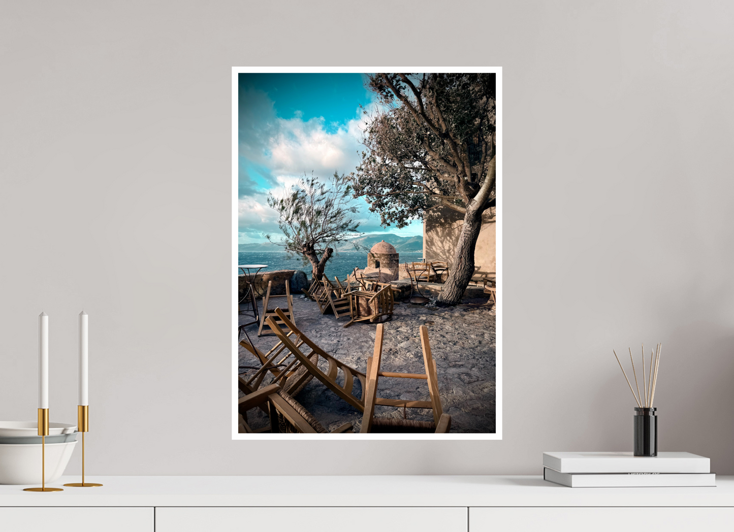 40 x 56 cm, BRILLANT Une tempête en Grèce